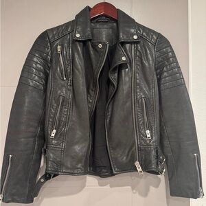 All Saints Charcoal Leather Moto Jacket